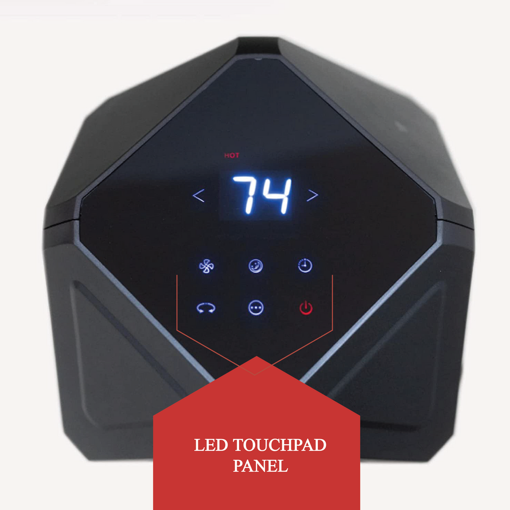 heater and  fan combo LED control panel for fan speed, mode, timer, oscillating and degrees thermostat